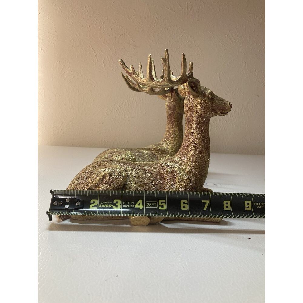 Gold Tone Deer Statue Fireplace Mantel Decor Pair - Picture 3 of 7